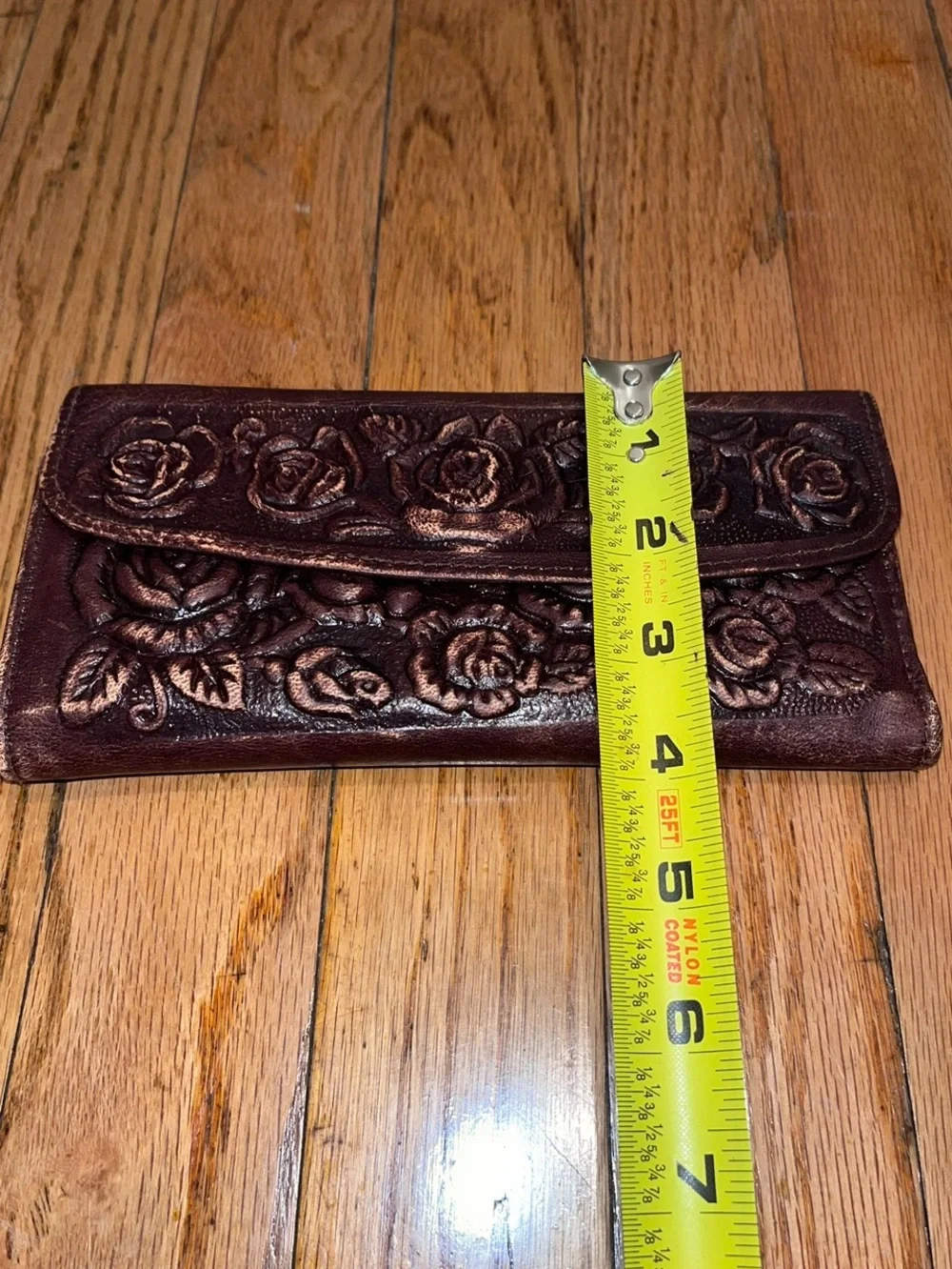 Hand Embossed Genuine Leather Trifold Women’s Wallet Floral Boho/ Western